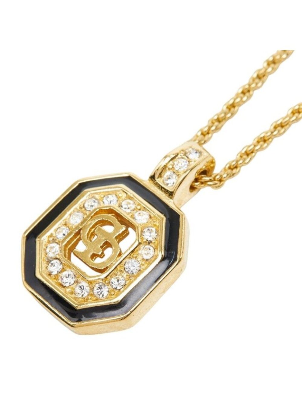 Dior CD Logo Necklace Gold Black Plated Rhinestone